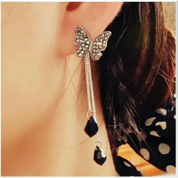 #1026 South Korea butterfly pendant tassels long section water droplets Earrings