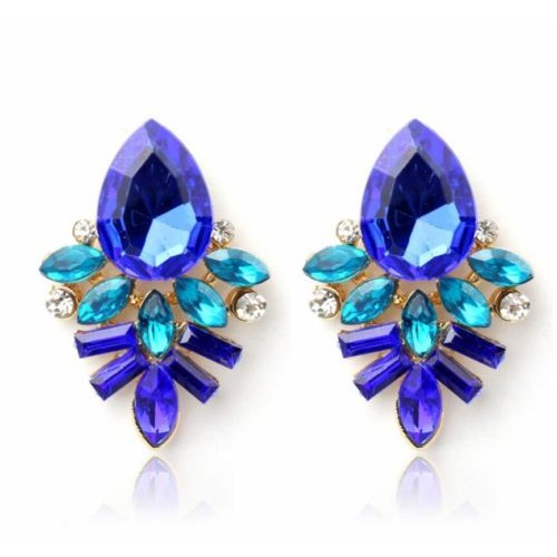 #1039 Fashion Women Lady Rhinestone Blue Crystal Drop Alloy Ear Studs Earrings