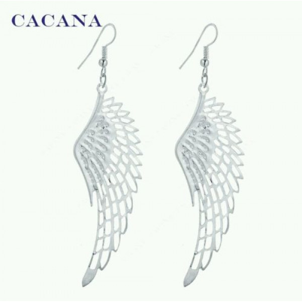 #1041 2016 New CACANA Silver Plated Dangle Long Earrings with Big Wing
