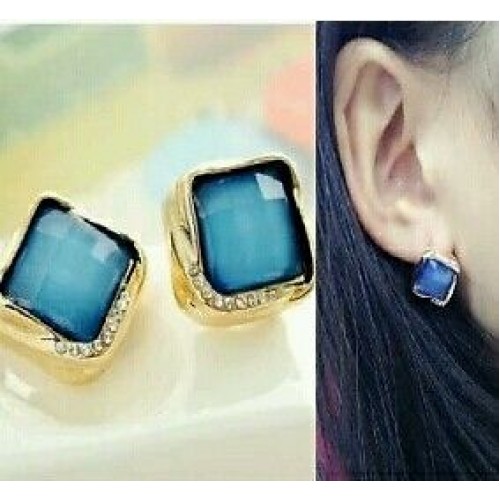 #1043 Korean elegant generous sweet and romantic and lovely blue square earrings