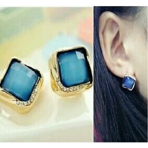 #1043 Korean elegant generous sweet and romantic and lovely blue square earrings