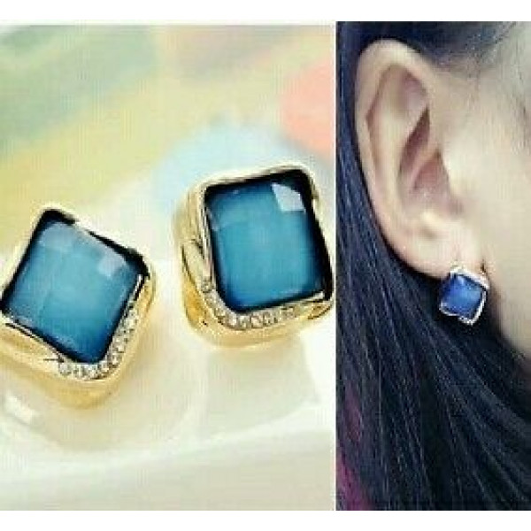 #1043 Korean elegant generous sweet and romantic and lovely blue square earrings