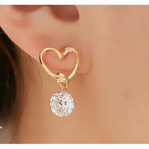 #1048 New hot Fashion Popular Luxury Crystal Zircon Stud Heart Earrings
