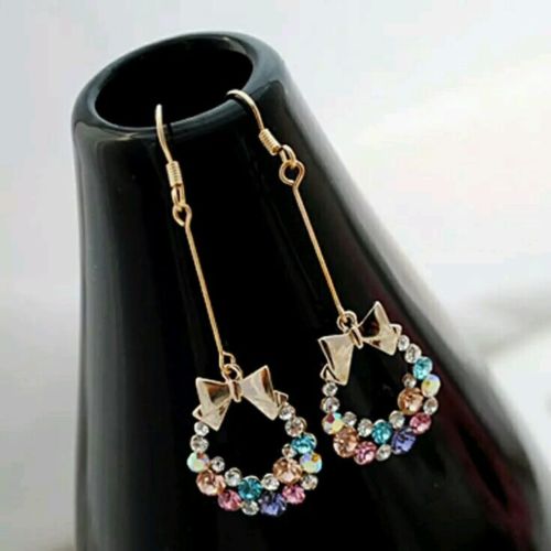 #1049 Charming Jewelry Crystal Rhinestones Inlaid Bowknot Shaped Dangle Earring