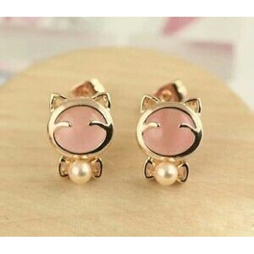 #1050 Super Meng Sweet Temperament Wild Bow Cat Imitation Pearl Earrings