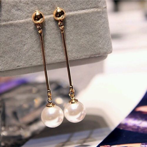 #1057 2016 Korean Fashion Pearl Long Tassel Earrings