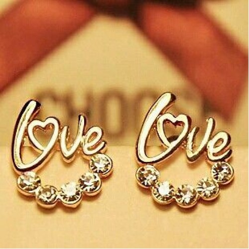 #1062 New Fashion Gold Plated Love Rhinestone stud earrings