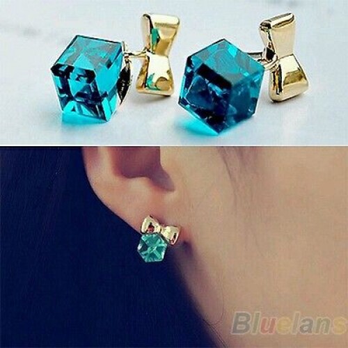#1064 Shimmer Chic vintage Gold Bowknot Cube Crystal Earring Gold Plated Earring