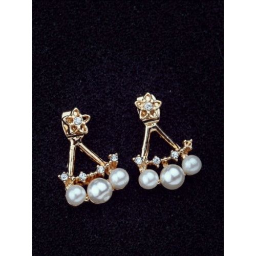 #1065 3 beautiful pearl with pentagram imitation crystal earrings