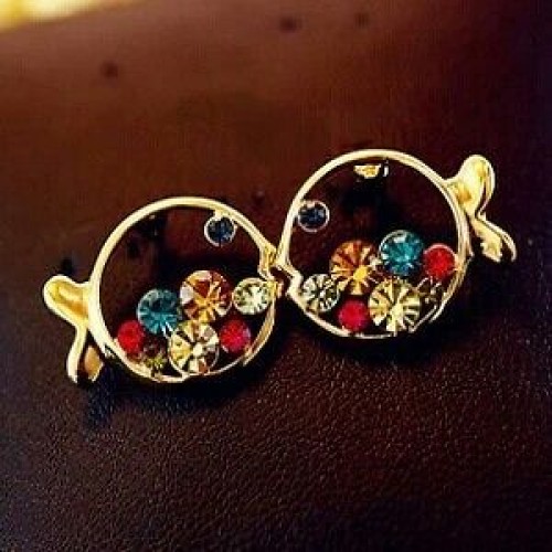 #1066 Korean women Rhinestones hollow imitation luxury colored clown fish earing