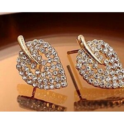 #1068  Korean version of the popular fine leaves diamond earrings