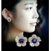 #1071 New fashion personality silver blue crystal flower earrings