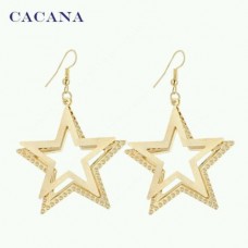 #1077 2017 NEW Gold Plated Dangle Long Earrings with Double Five-pointed star