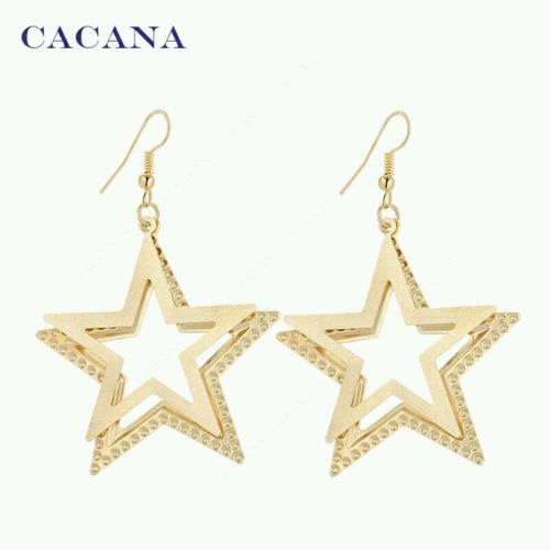 #1077 2017 NEW Gold Plated Dangle Long Earrings with Double Five-pointed star
