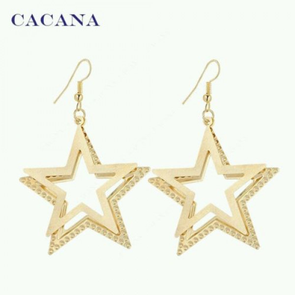 #1077 2017 NEW Gold Plated Dangle Long Earrings with Double Five-pointed star