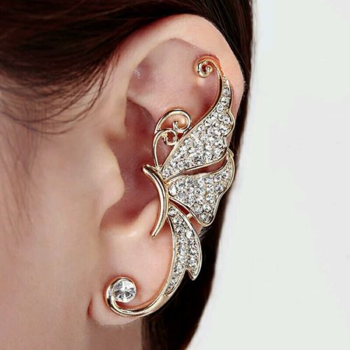 #1079 Crystal Butterfly Wings Ear Clip Clamp Earring