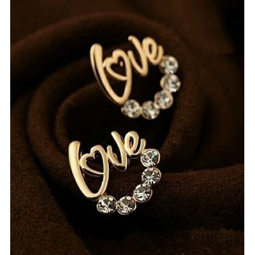 #1080 New Fashion Silver Plated Love Rhinestone stud earrings