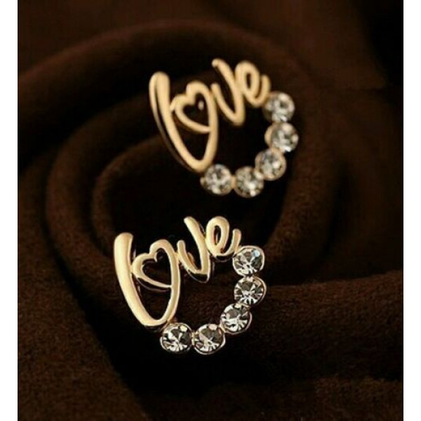 #1080 New Fashion Silver Plated Love Rhinestone stud earrings