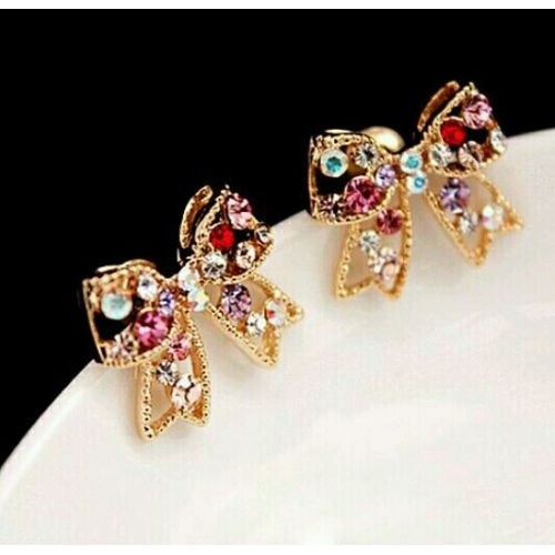 #1084 New retro fashion diamond colorful bow earrings