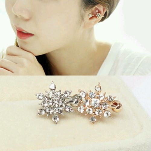 #1063 1 Piece Celebrity Crystal Snowflake Shaped Gold Plated Woman Earring