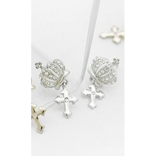 #1086 Sleek luxury temperament Crown cross-channel stereo diamonds earrings