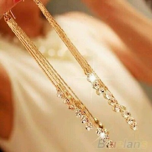 #1087 Women's Rhinestone Long Tassels Drop Hook Dangle Cocktail Party Earrings