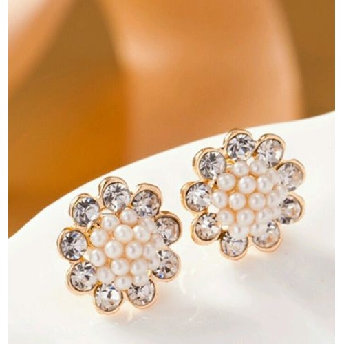 #1089 Beautiful Noble Women Luxury Simulated Pearl Sparking Rhinestone Earring