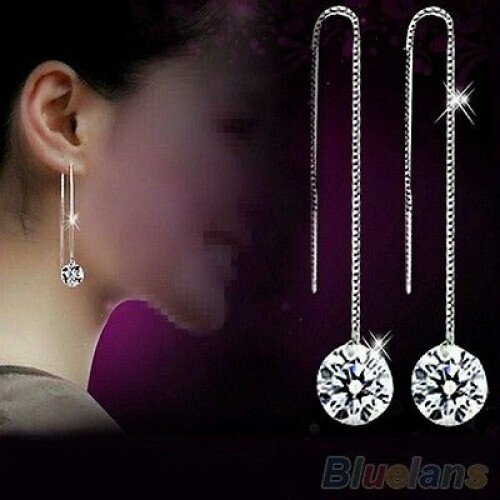 #1093 Women's Zircon Topaz  Drop Dangle Chain Earrings