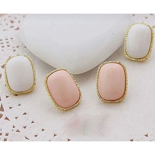 #1095 Classic Stud Earrings for Women Love Big Square Pink Stone Earrings
