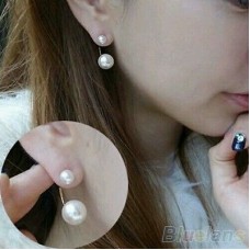 #1097 Girl's Sweet Lovely Imitation Double Pearl Rhinestones Earrings