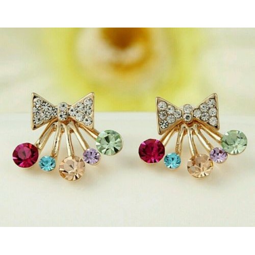 #1098 Fashion earrings imitation diamond bow multicolored earrings