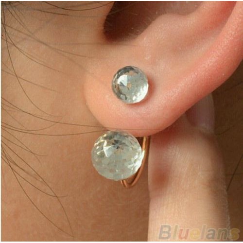 #1099 Women's Fashion Dauble Beads Crystal Rhinestone Ear Stud Earrings