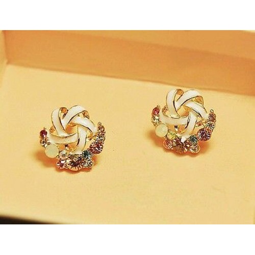#1102 New Korean Fashion Elegant  Colorful Rhinestone Stud Earrings for Women