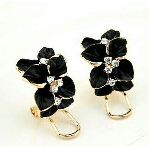 #1104Style Elegant Crystal Gardenia black Stud Earrings Ear Buckle for Women