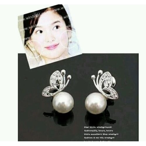 #1107 Fashion Retro Tassel Fimo bead inlaid imitation diamond butterfly earrings