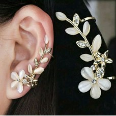 #1110 1pc Left Ear 18k Gold Plated Cuff Flower Opal Earrings No Pierced Earring