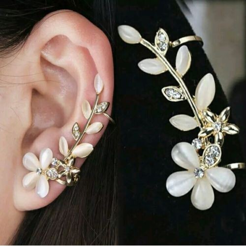 #1110 1pc Left Ear 18k Gold Plated Cuff Flower Opal Earrings No Pierced Earring