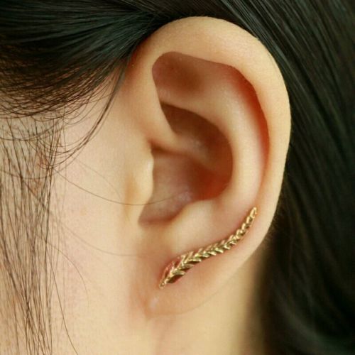 #1113 2016 18K gold plated earrings beautiful leaf modern Feather Stud earrings