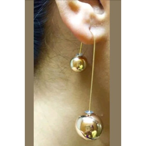 #1118 Women U-Shaped Double Sided Faux Golden  Pearl Ball Drop Dangle Earrings