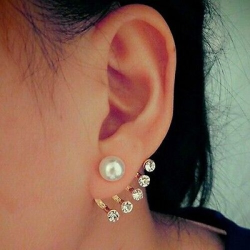 #1120 HOT! Fashion Women's Faux Pearl Five Rhinestone Crystal Ear Stud Earrings