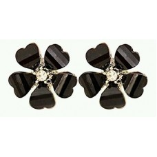 #1125 Fashion Women Petals Black Flower Crystal Rhinestone Ear Stud Earrings