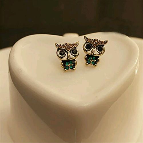 #1129 Fashion Style Owl Rhinestone Cute Vintage Ear small Stud Earrings
