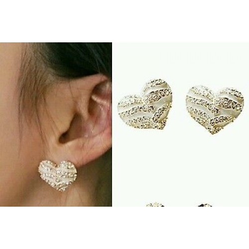 #1132 Women's Fashion Zebra Crystal Rhinestone Heart Shape Ear Stud Earrings