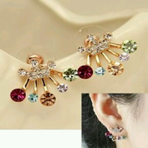 #1137 Fashion earrings imitation diamond crown shape multicolored earrings
