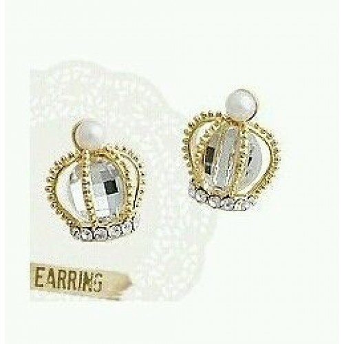 #1138 Latest Fashion Korean Version Of The Golden Crown Imitation Pearl Earrings