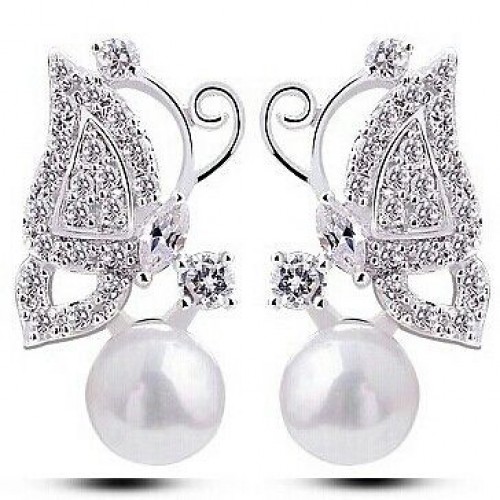#1190 New romantic upscale elegant butterfly shiny pearl earrings