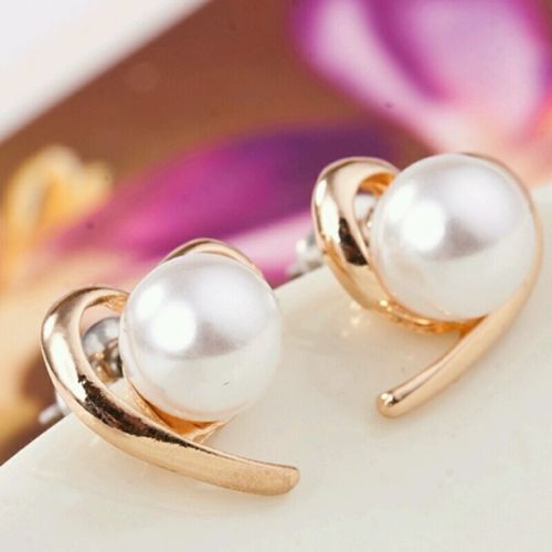 #1143 New Fashion Jewelry Rose Gold Plated Pearl Stud Earrings