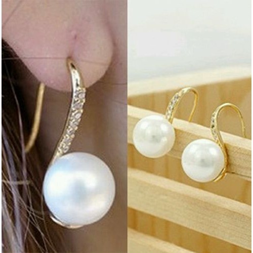 #1144 Gold Plated Crystal Pearl Earrings For Women Zinc Alloy Faux Pearl Earring