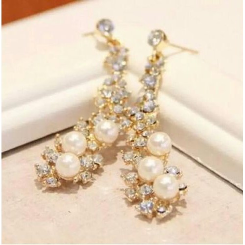 #1145 The New High-end Luxury Bride Rhinestone Imitation Pearl Long Earrings