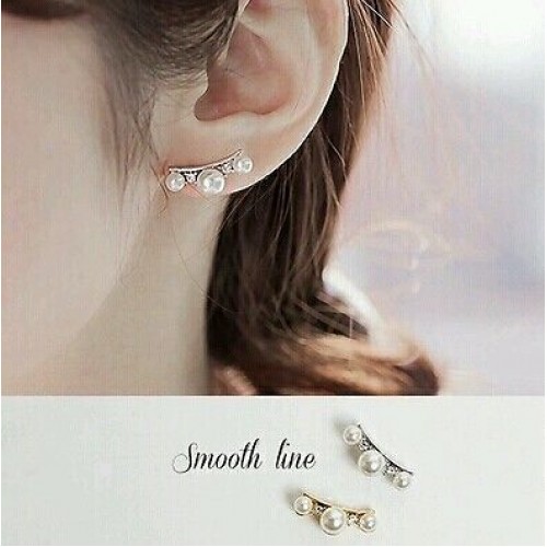#1147 Korean jewelry imitation pearl ladies curved gold  earrings